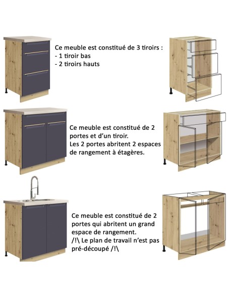 GLAM Ensemble meubles de cuisine 7 éléments 260 cm bois GLAM Ensemble meubles de cuisine 7 éléments 260 cm bois