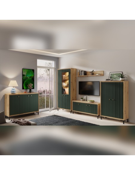 PARII Vaisselier 5 étages en bois vitrine avec LED 89x196 cm design contemporain