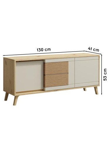 BRUNO Meuble TV 2 portes 1 tiroir 130x53 cm en bois clair design intemporel