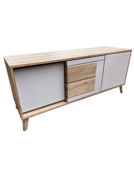BRUNO Meuble TV 2 portes 1 tiroir 130x53 cm en bois clair design intemporel