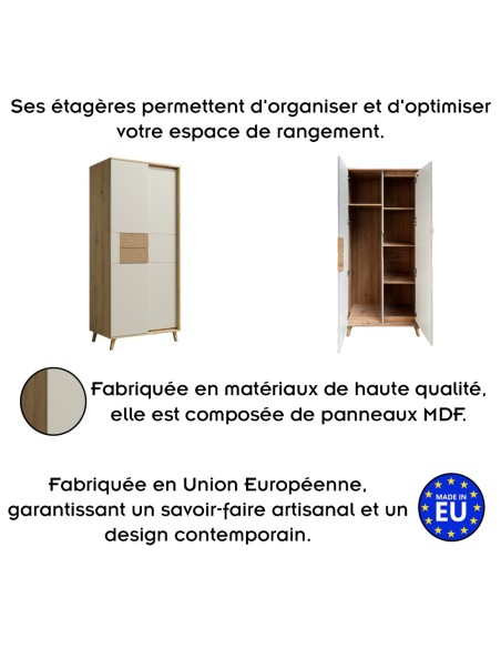 BRUNO Armoire penderie 2 portes 87x193 cm en bois clair BRUNO Armoire penderie 2 portes 87x193 cm en bois clair