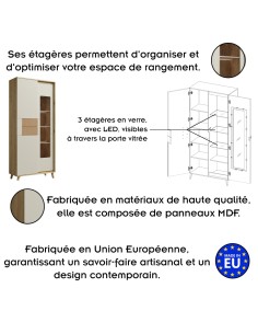 BRUNO Vitrine avec LED 2 portes 5 étages 87x193 cm en bois clair design intemporel 2