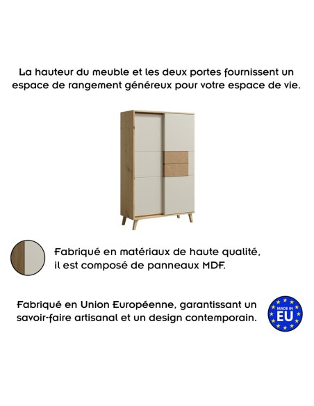 BRUNO Vaisselier 2 portes 87x137 cm en bois clair design intemporel