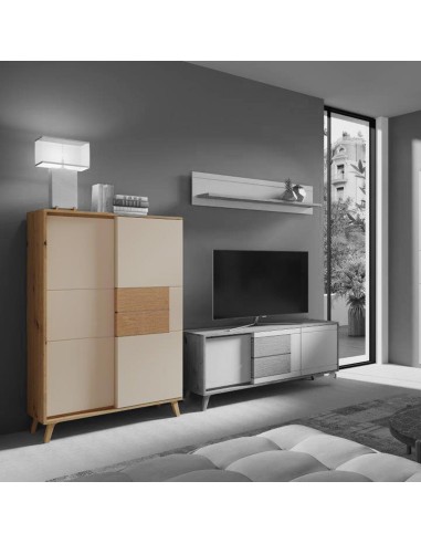 BRUNO Vaisselier 2 portes 87x137 cm en bois clair design intemporel