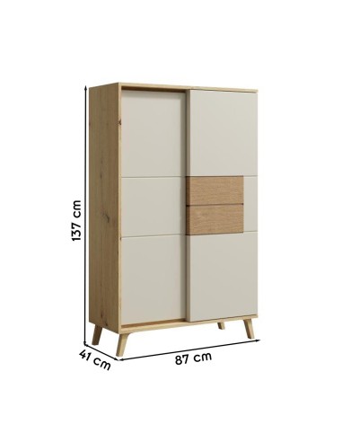 BRUNO Vaisselier 2 portes 87x137 cm en bois clair design intemporel
