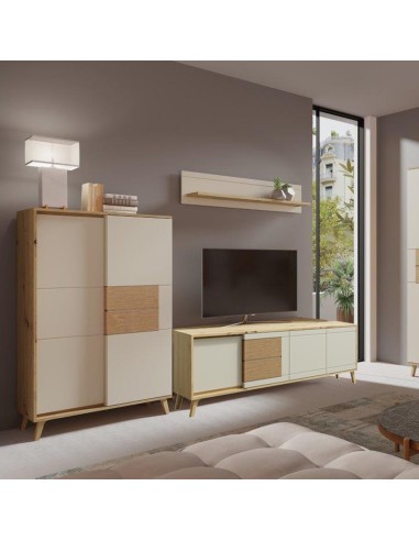 BRUNO Vaisselier 2 portes 87x137 cm en bois clair design intemporel