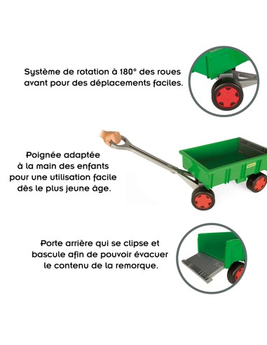 Grand chariot enfant à tirer remorque de jardin avec porte basculante