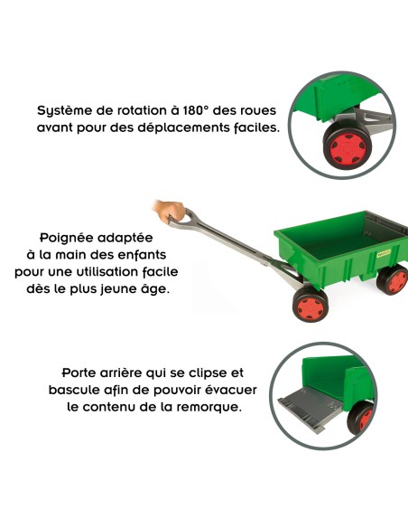 Grand chariot enfant à tirer remorque de jardin avec porte basculante Grand chariot enfant à tirer remorque de jardin avec porte basculante