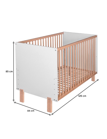 MATTI Lit bébé évolutif à barreaux pieds droits vernis écologique