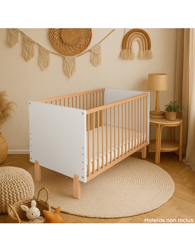 MATTI Lit bébé évolutif à barreaux pieds droits vernis écologique