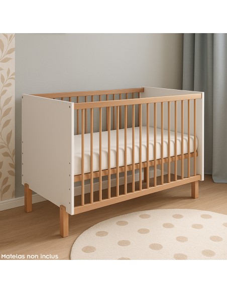MATTI Lit bébé évolutif à barreaux pieds droits vernis écologique