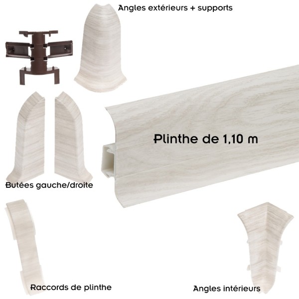Plinthes goulotte passe-câble PVC 59 mm - 1,10 m avec raccords inclus