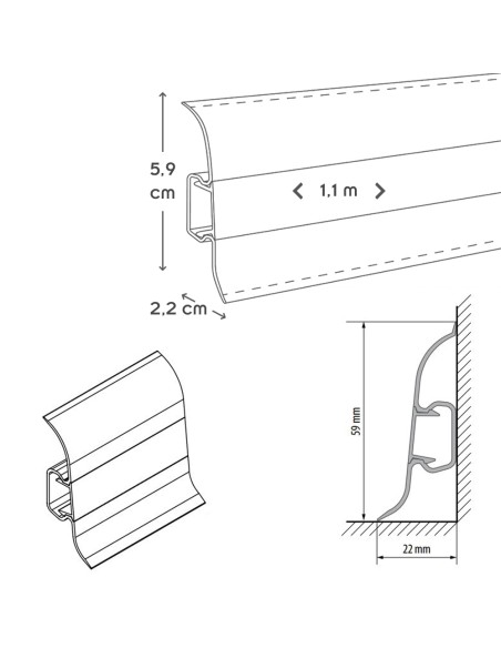 Lot de 2 angles intérieurs pour plinthe PVC 59 mm