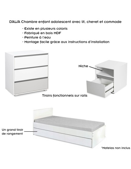 DALIA Ensemble de meubles pour chambre d'enfant et d'adolescent