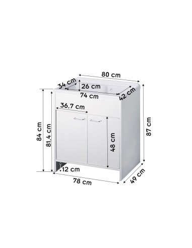 Meuble buanderie double porte avec vasque 80x50