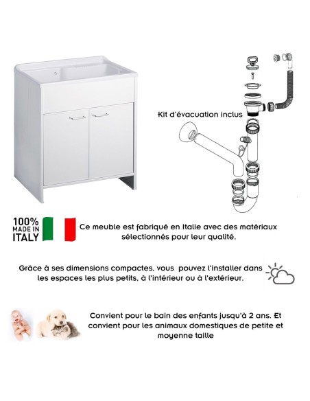 Meuble buanderie double porte PVC avec vasque bac à laver polypropylène 80x50 Meuble buanderie double porte PVC avec vasque bac à laver polypropylène 80x50