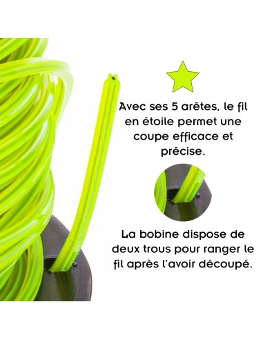 Bobine de fil 100 m pour débroussailleuse coupe-bordure - Fil en étoile