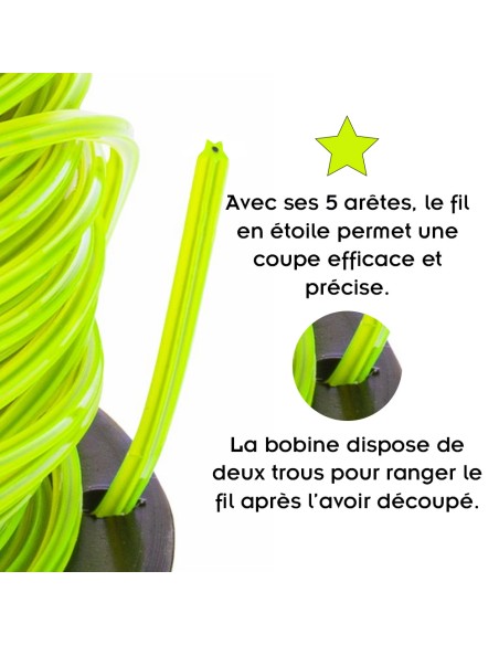 Bobine de fil 100 m pour débroussailleuse coupe-bordure - Fil en étoile Bobine de fil 100 m pour débroussailleuse coupe-bordure - Fil en étoile
