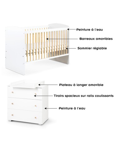 KAROLINA II Ensemble lit bébé 120x60 et commode à langer 3 tiroirs