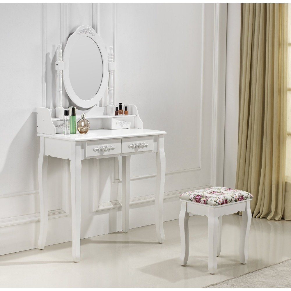 Coiffeuse 2 tiroirs avec table de maquillage