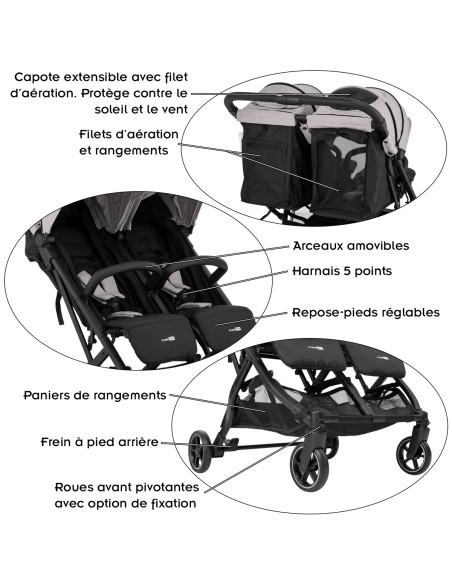 Poussette jumeaux ou enfants rapprochés largeur 74 cm Poussette jumeaux ou enfants rapprochés largeur 74 cm