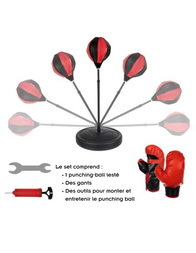 Set de boxe punching ball avec sac de frappe et gants. Hauteur ajustable.