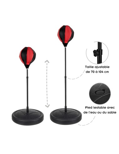 Set de boxe punching ball avec sac de frappe et gants. Hauteur ajustable.