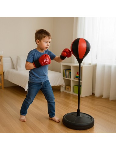 Set de boxe punching ball avec sac de frappe et gants. Hauteur ajustable.
