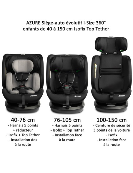 Siège auto AZURE i-Size 360° Isofix 40 à 150 cm inclinable