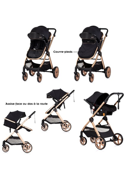 VISTA Poussette combinée jusqu'à 22 kg nacelle souple + assise classique avec cosy i-Size et base Isofix en option