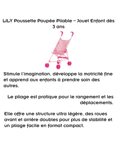 LILY Poussette Poupée Pliable Jouet Enfant dès 3 ans Légère Réaliste