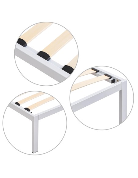 Cadre de lit en acier robuste avec sommier à lattes en bois et pieds