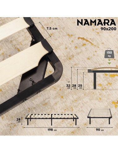 NAMARA Sommier à lattes robuste avec pieds en acier - Montage facile -