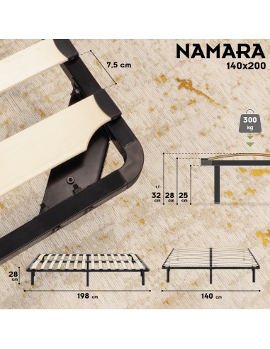 NAMARA Sommier à lattes robuste avec pieds en acier - Montage facile -