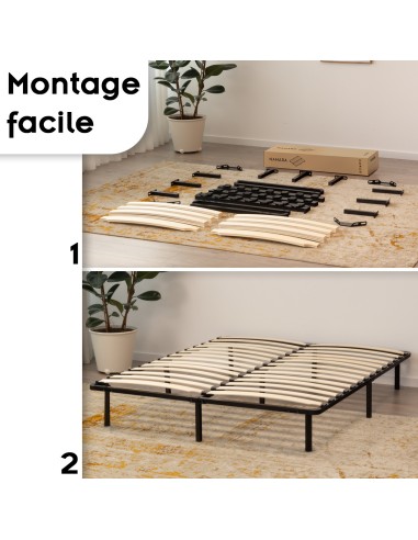 NAMARA Sommier à lattes robuste avec pieds en acier - Montage facile -