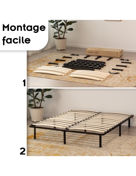 NAMARA Sommier à lattes robuste avec pieds en acier - Montage facile -