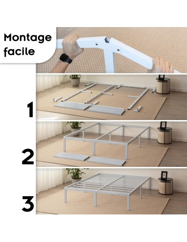 SAPPHO Cadre de lit en acier avec espace de rangement - Montage facile -