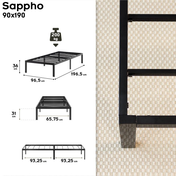 SAPPHO Cadre de lit en acier avec espace de rangement - Montage facile -