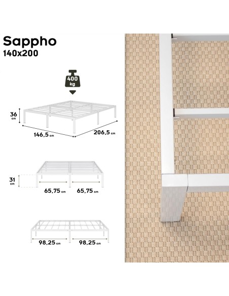 SAPPHO Cadre de lit en acier avec espace de rangement - Montage facile -