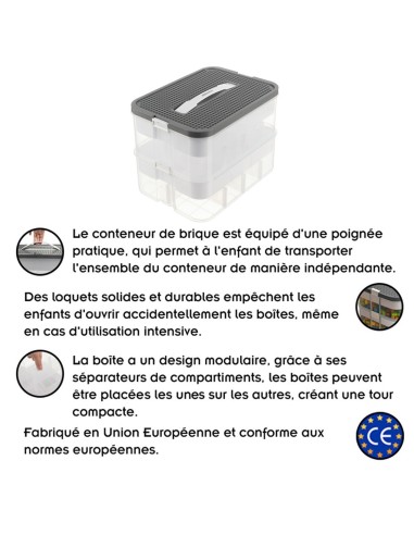 Boîte de rangement avec compartiments empilables pour jouets briques de construction