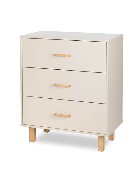 LAURA Commode bébé en bois de hêtre 3 tiroirs Champagne