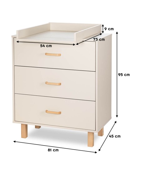 LAURA Commode bébé en bois de hêtre 3 tiroirs Champagne