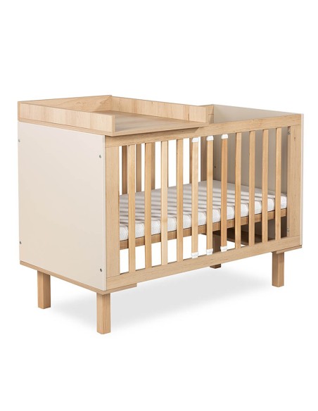 LAURA Lit bébé évolutif à barreaux avec barrière de sécurité 120x60 Champagne