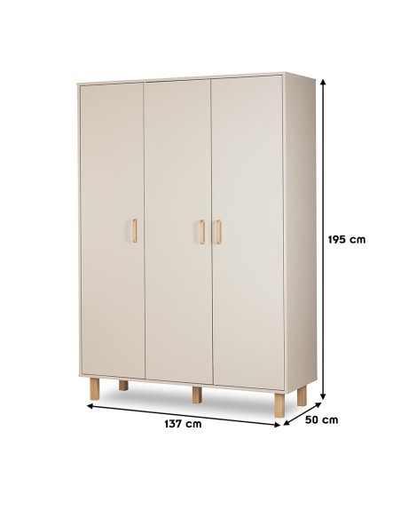 LAURA Armoire penderie 3 portes avec étagères et 3 tiroirs 195x137