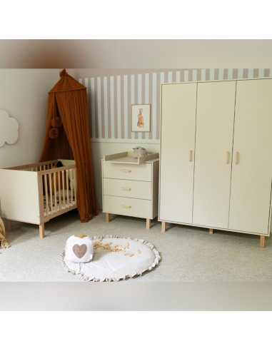 LAURA Chambre bébé armoire commode et lit évolutif 120x60 Champagne