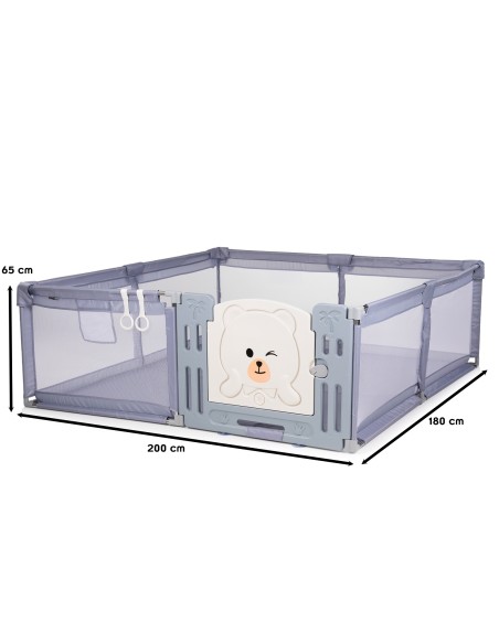 AMICO Parc bébé 180×200 cm avec porte, filets respirants et 2 poignées