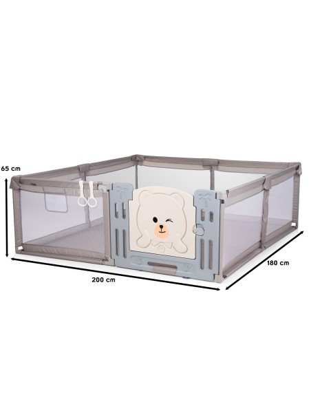 AMICO Parc bébé 180×200 cm avec porte, filets respirants et 2 poignées