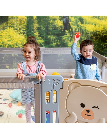 AMICO Parc bébé 180×200 cm avec porte, filets respirants et 2 poignées