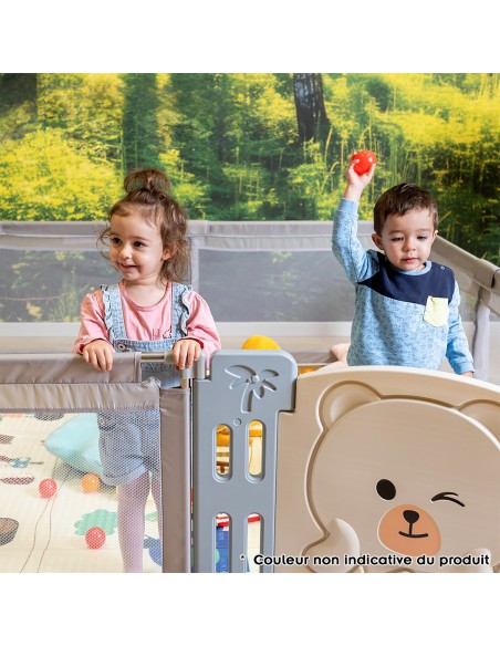 AMICO Parc bébé 180×200 cm avec porte, filets respirants et 2 poignées