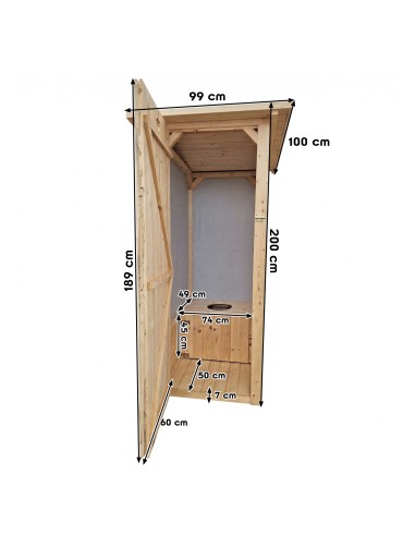 Abri WC en bois fabrication artisanale, solide et prêt à poser. Toilettes sèches robustes style rustique.